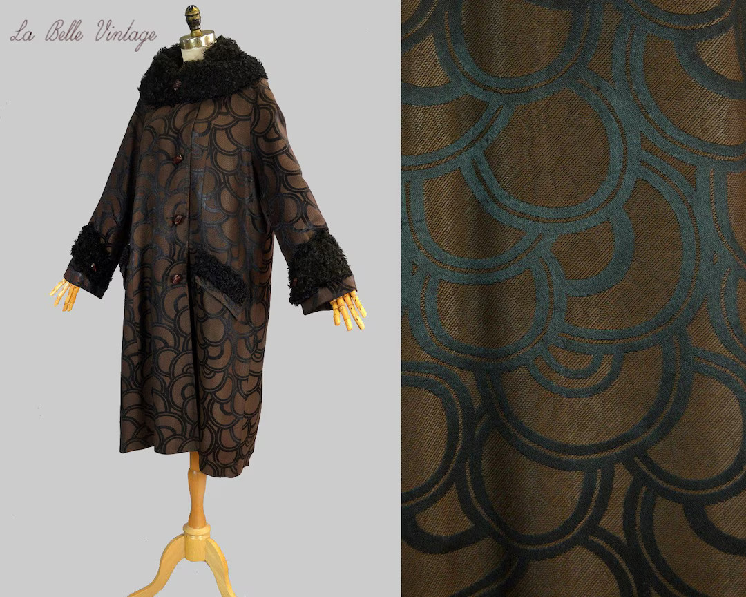 1920s Evening Coat L XL Vintage Deco Silk Brocade Persian Lamb Fur Trim ~ BA Sellars & Sons - Bla... | Etsy (US)