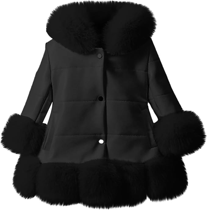 Girls Faux Leather Jacket with Fur Trim Toddler Thick Fleece Lined Warm Winter Coat Button up Dre... | Amazon (US)