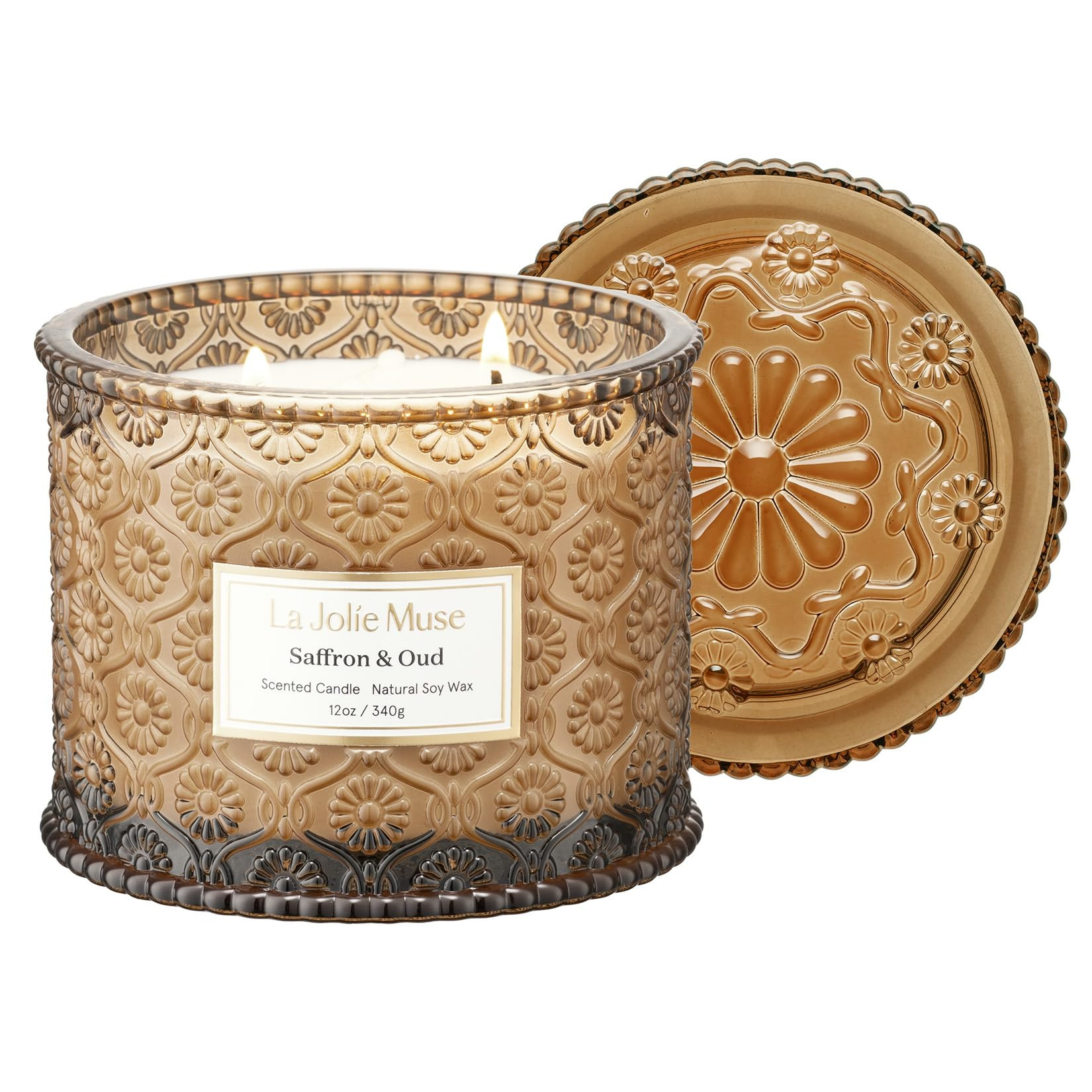 La Jolie Muse Saffron & Oud Scented Candle Gifts for Women, 2 Wicks, Oud Candles, Luxury Candles,... | Amazon (UK)
