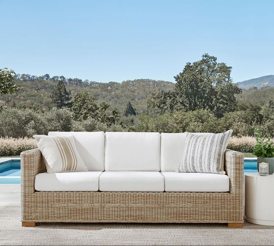 Huntington All-Weather Wicker Square Arm 82.5" Sofa | Pottery Barn (US)
