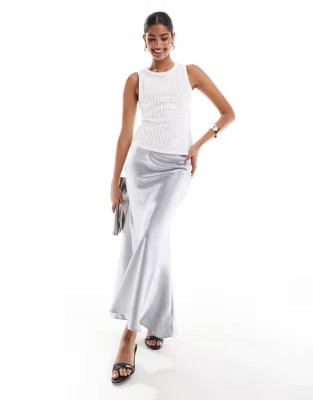 Threadbare silver maxi satin skirt | ASOS (Global)
