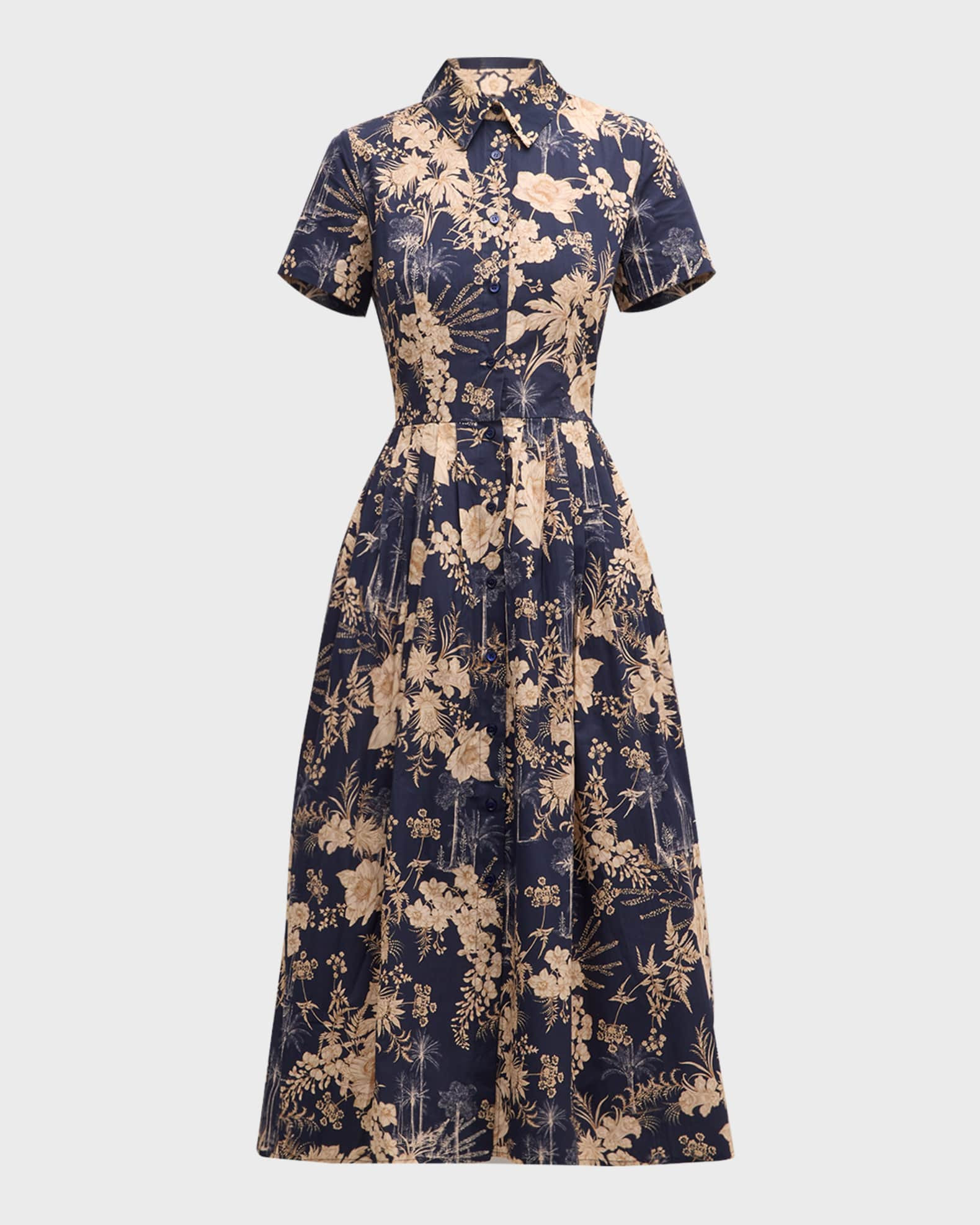 Nellie Pleated Floral-Print Midi Shirtdress | Neiman Marcus