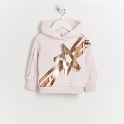 Mini girls pink RI Christmas hoodie | River Island (UK & IE)