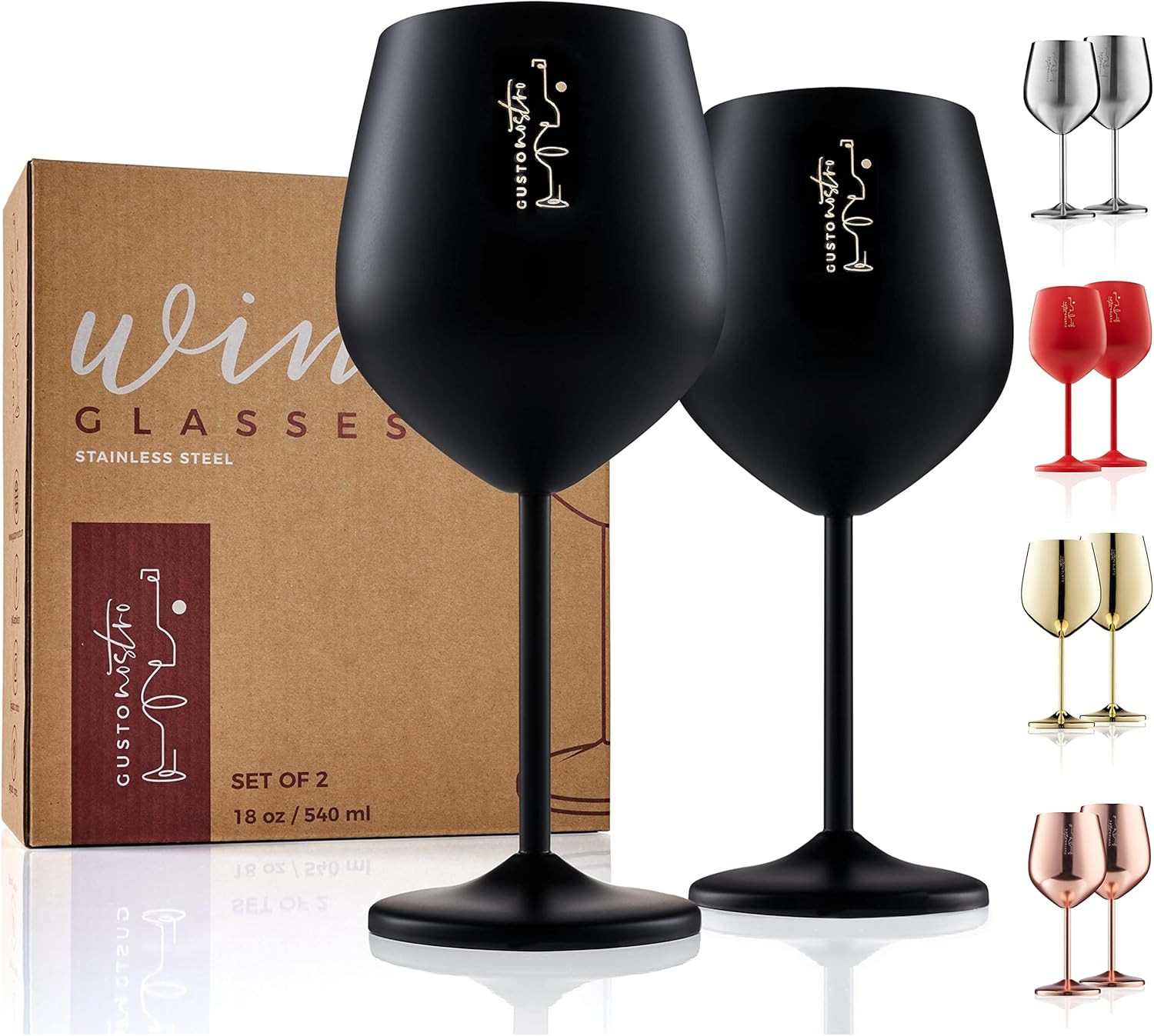 Gusto Nostro Stainless Steel Wine Glass - 18 oz - Unbreakable Black Wine Glasses for Travel, Camp... | Amazon (US)