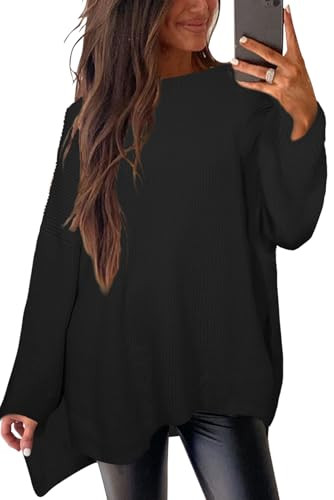 Chunky Sweaters Maternity Sweaters Pullover Fall Sweaters for Women 2024 Drop Shoulder Sweater high Low Sweaters Black M | Amazon (US)