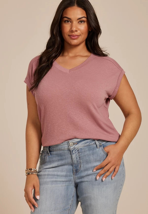 Plus Size 24/7 Berkley V Neck Short Sleeve Tee | Maurices