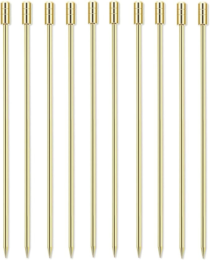 15 Pieces Stainless Steel Cocktail Picks Cylindrical Metal Martini Picks 4.3 inch Gold | Amazon (US)