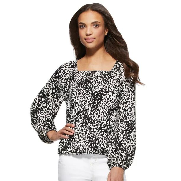 Scoop Women’s Square Neck Leopard Print Blouse | Walmart (US)