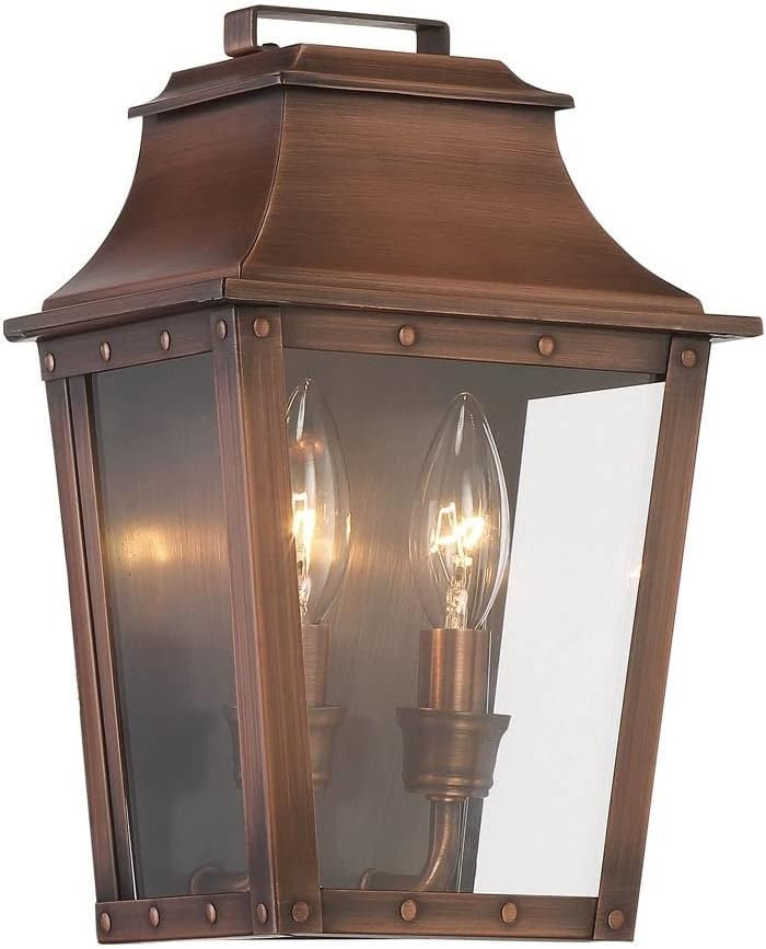 Acclaim Lighting 8423CP | Vintage Solid Copper Two Light Dimmable Wall Mounted Outdoor Wet Rated Lantern with Clear Glass | Hand Crafted Classic Colonial America Design (Copper Patina - Style Five) | Amazon (US)