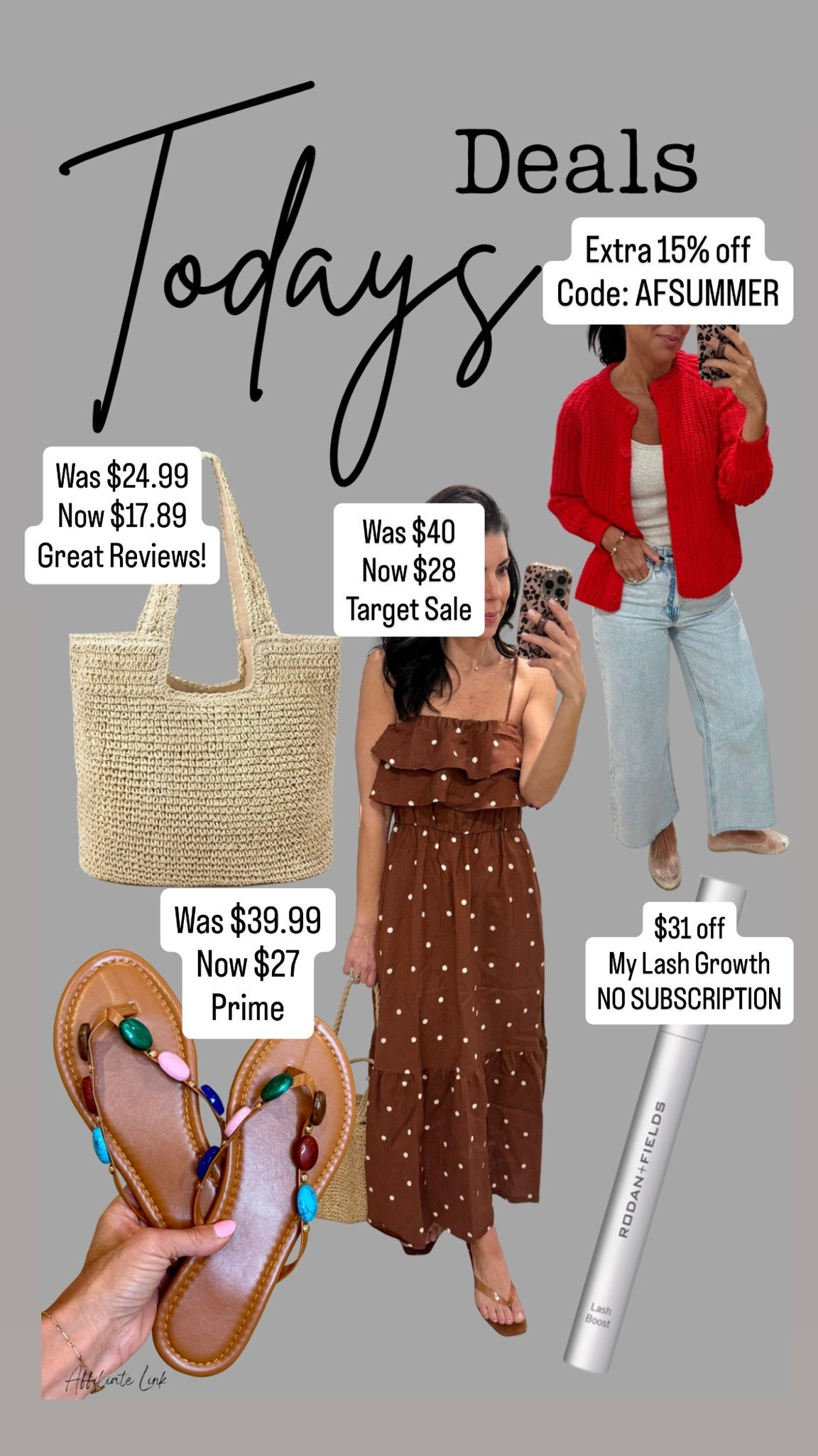Today’s deals
Target dresses 40% off
Summer sandals 30%
Abercrombie stackable Code
Wide leg denim
Bra free tank top
Summer tote bag
Vacation
Lash growth serum

#LTKSaleAlert #LTKselfcare #LTKootd