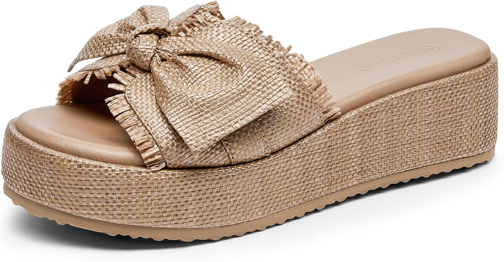 Coutgo Womens Platform Wedge Sandals Bow Open Toe Slide Sandals Straw Slip On Summer Beach Shoes | Amazon (US)