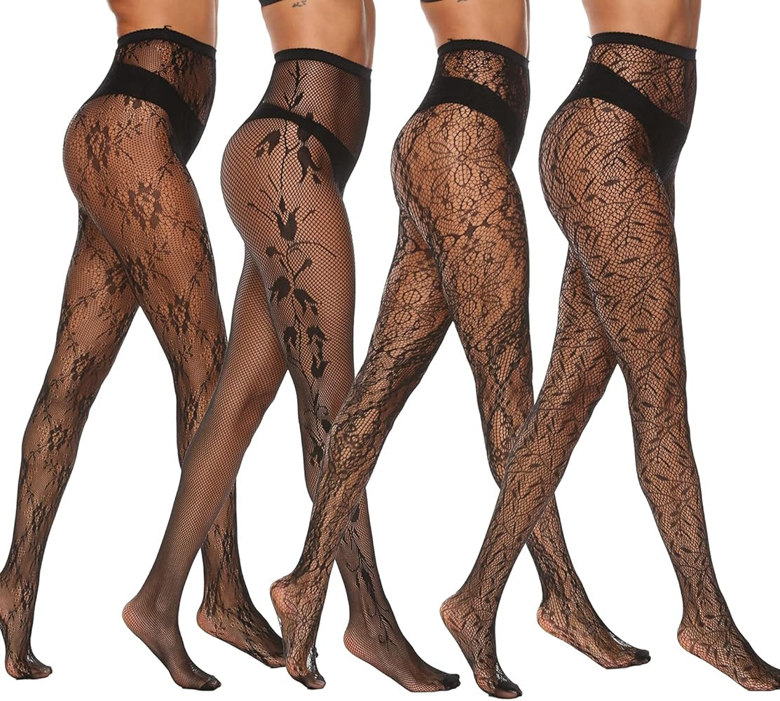 MANZI 4 Pairs Patterned Tights for Women Fishnet Stocking | Amazon (US)