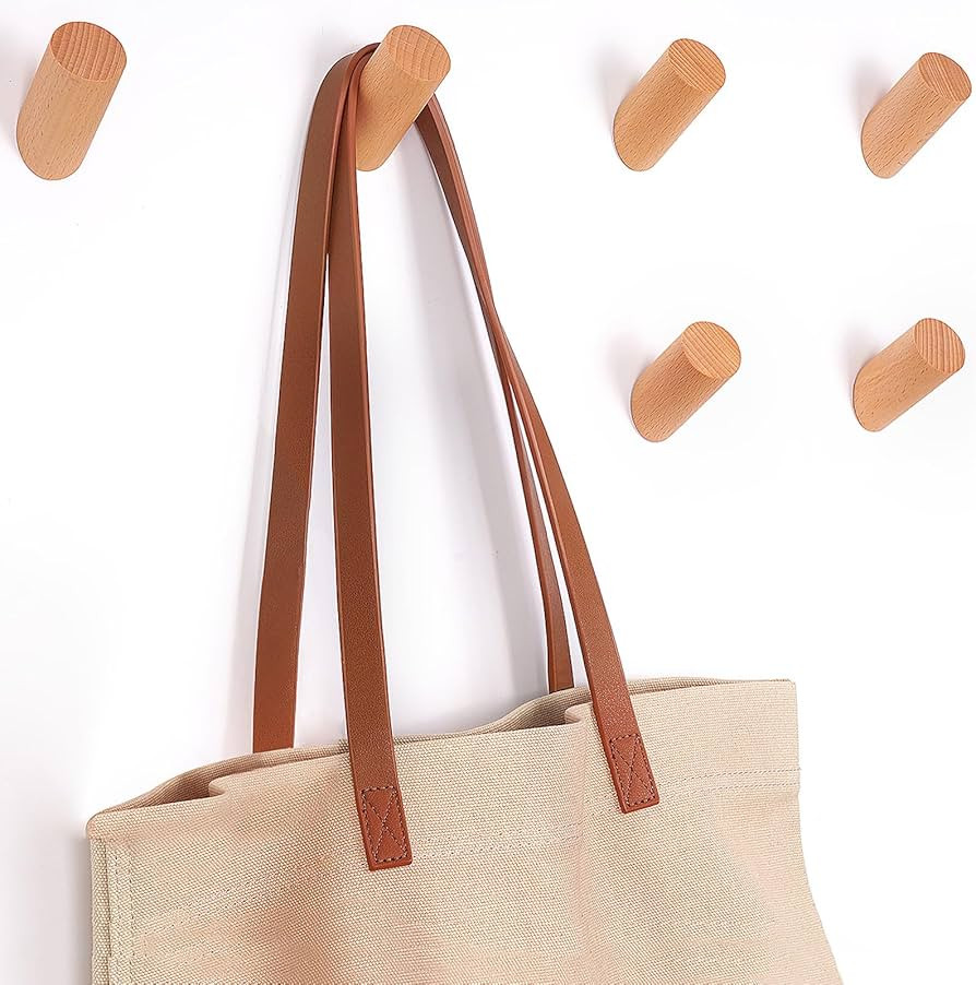 Wood Wall Hook, 6 Pack Natural Wooden Coat Hooks Wall Mounted, Rustic Heavy Duty Hooks for Hangin... | Amazon (US)