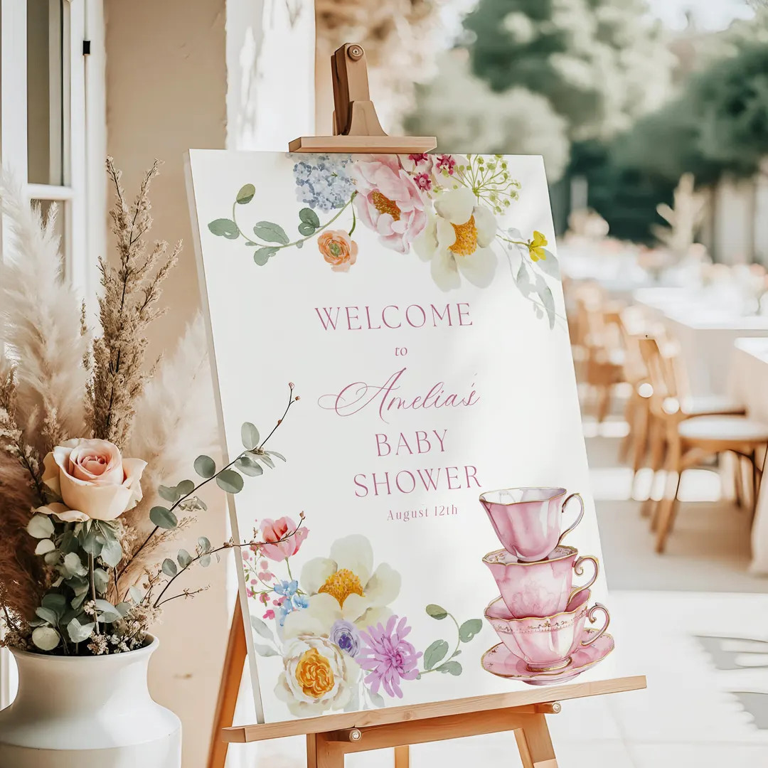 Wildflower Tea Party Baby Shower Welcome Sign (digital Download) - Etsy | Etsy (US)