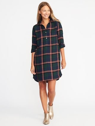 Old Navy Womens Plaid Pullover Shirt Dress For Women Blue/Red Plaid Size L | Old Navy US