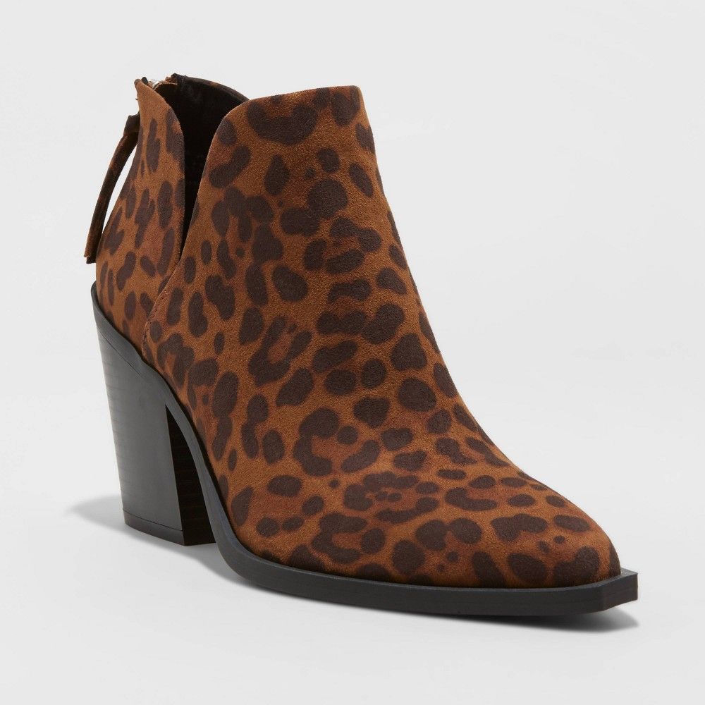 Women's Beatrix Leopard Print Cut Out Heeled Bootie - A New Day Brown 11 | Target
