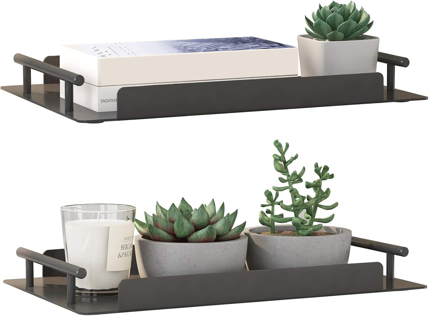 FLE Bathroom Vanity Tray, 2 Pack of Kitchen Countertop Storage Shelf Coffee Table Decorative Tray... | Amazon (US)