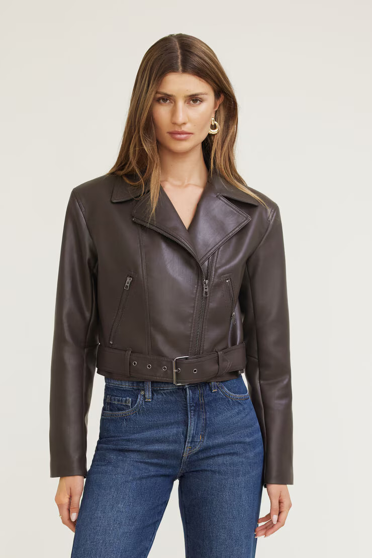 Belted Faux Leather Moto Jacket | Dynamite Clothing