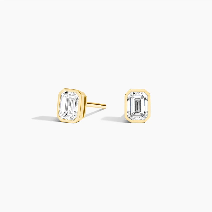 Emerald Cut Lab Diamond Bezel Stud Earrings (1/2 ct. tw.) in 14K Yellow Gold | Brilliant Earth