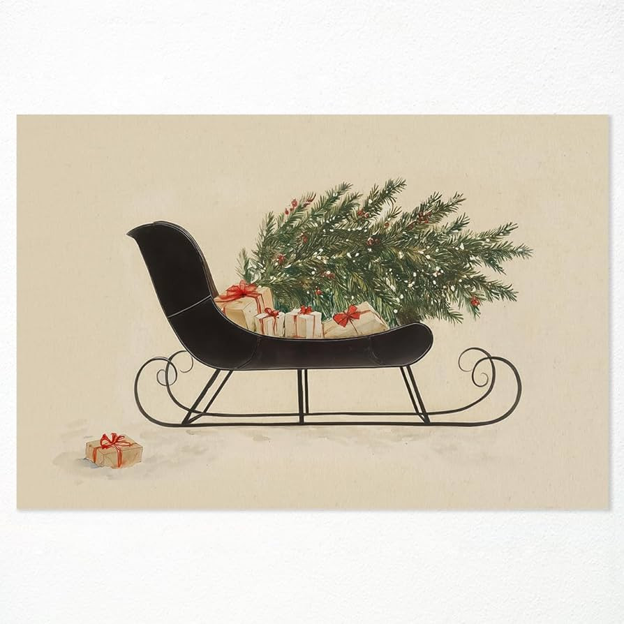 OAOPIC Vintage Christmas Canvas Wall Art, Rustic Sleigh Poster, Holiday Christmas Pictures Wall D... | Amazon (US)