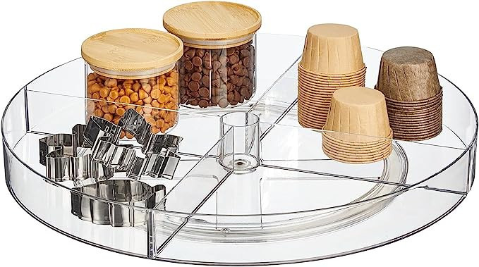 Nate Home by Nate Berkus 18-Inch Divided Turntable Organizer - Large Lazy Susan Plastic Organizer... | Amazon (US)