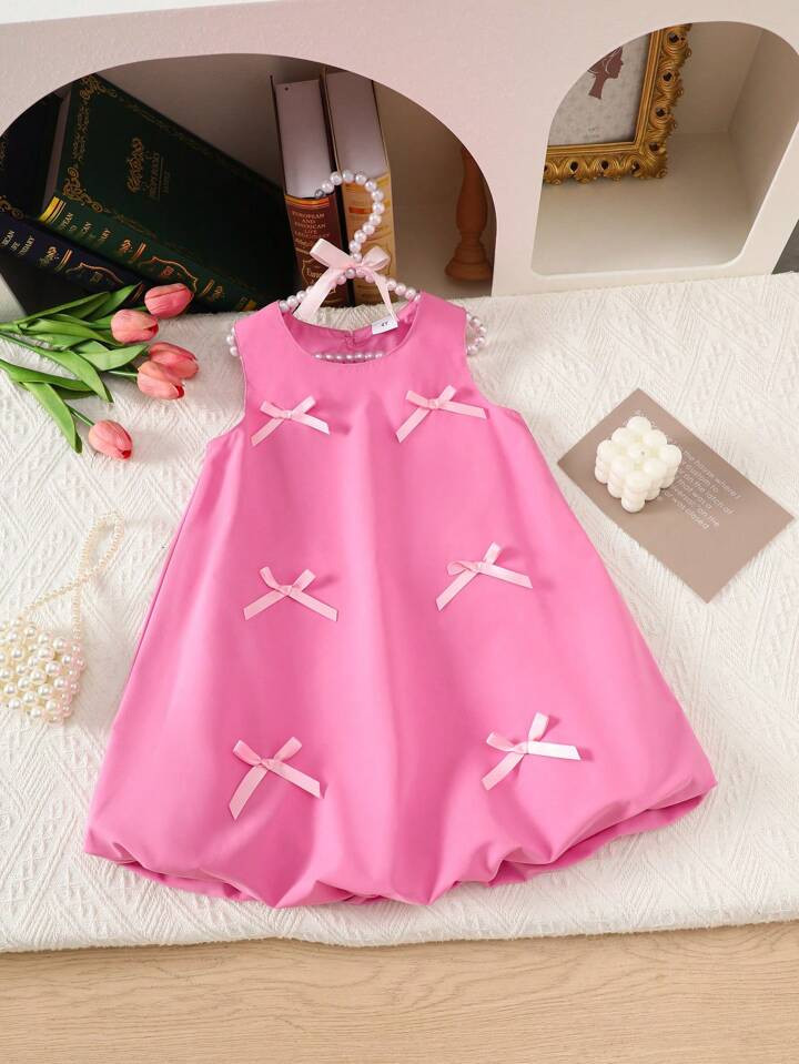 SHEIN Young Girl' Floral Ruffle Dress With Woven Bow, Sleeveless Princess Style Dress For Casual Outings & Vacation | SHEIN