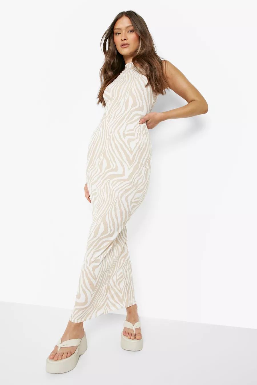 Rib Sleeveless Maxi Dress Zebra Print | Boohoo.com (US & CA)
