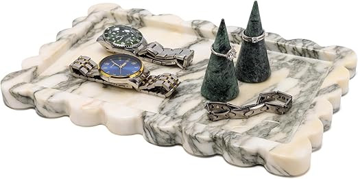 Wave Edge Rectangular Marble Tray for Home Decor for Bathroom/Kitchen/Vanity/Dresser Non-Resin (a... | Amazon (US)