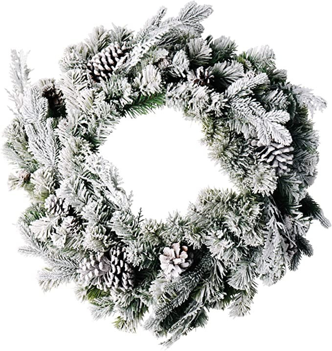 CraftMore Frosted Forest Pine Wreath with Snow - 24 Inches | Amazon (US)