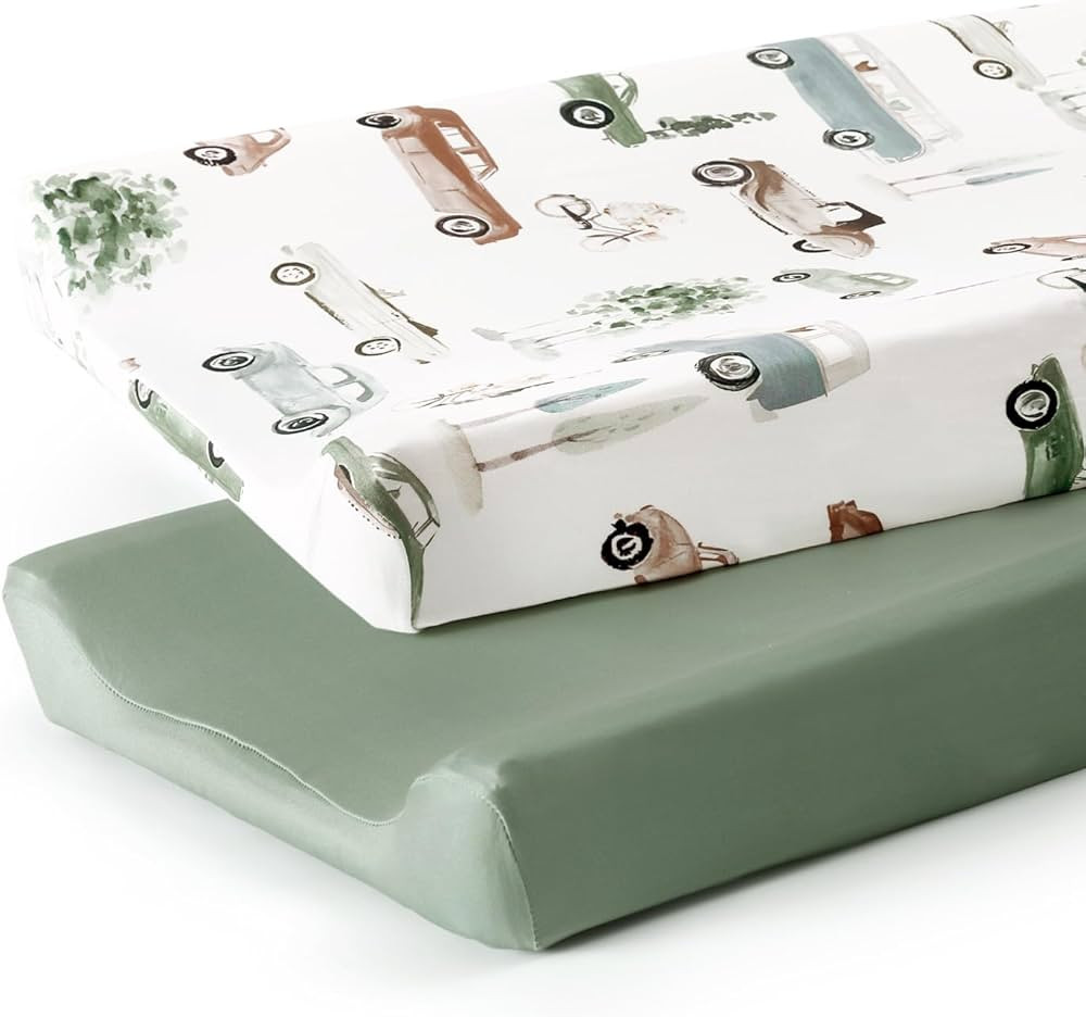 GRSSDER Stretchy Ultra Soft Jersey Knit Changing Pad Cover Set 2 Pack, Change Table Pad Covers Fi... | Amazon (US)