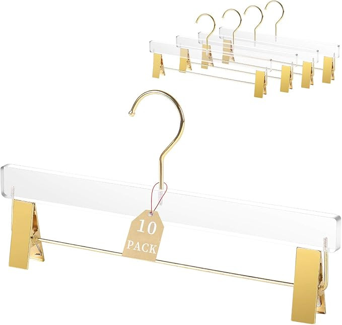 Acrylic Hangers Clear and Gold Hangers with Gold Hooks Heavy Duty Premium Quality Clear Acrylic C... | Amazon (US)
