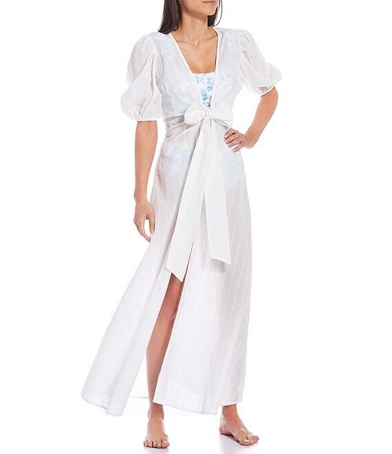 x Born on Fifth Palm Beach Puff Sleeve Tie Front Long Robe Swim Cover Up | Dillards