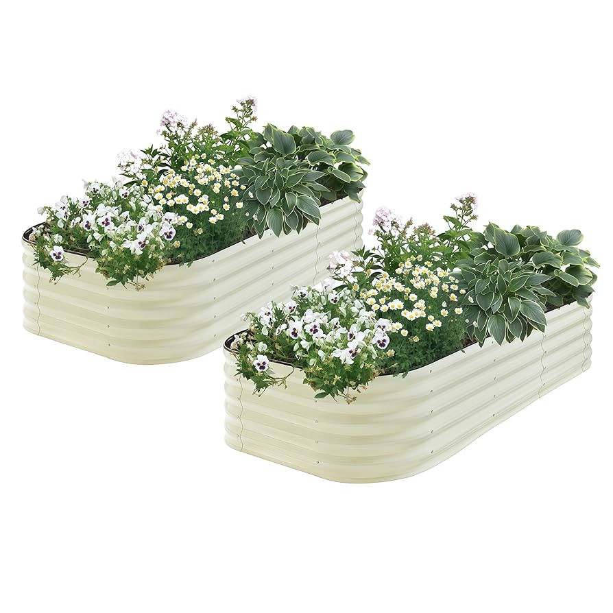 2Pcs 17" Tall Raised Galvanized Steel Garden Bed 8×2 ft Modular Planter for Gardening, Vegetable... | Amazon (US)