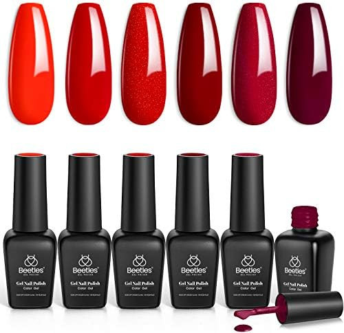 Beetles Red Gel Nail Polish Set - 6 Colors Bloody Mary Collection Popular Shimmer Red Burgundy Ge... | Amazon (US)