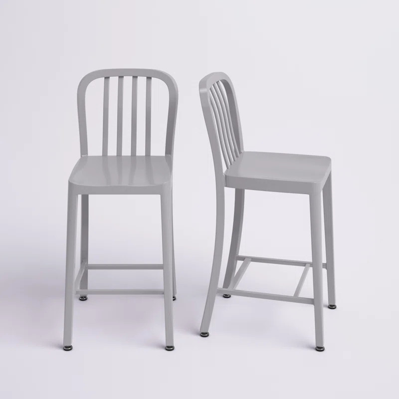 Akins 24'' High Metal Indoor-Outdoor Counter Height Stool w/ Vertical Slat Back (Set of 2) | Wayfair North America