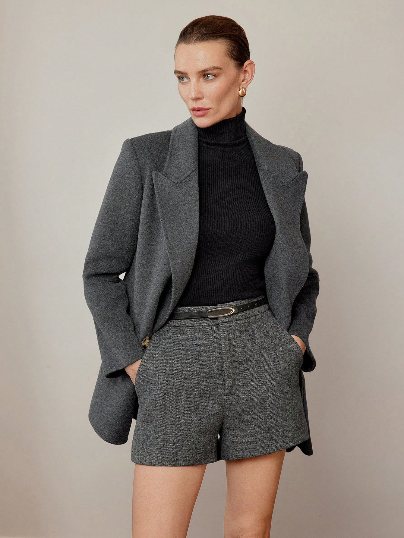 MOTF PREMIUM Woll-Shorts ohne Gürtel mit schräger Tasche | SHEIN