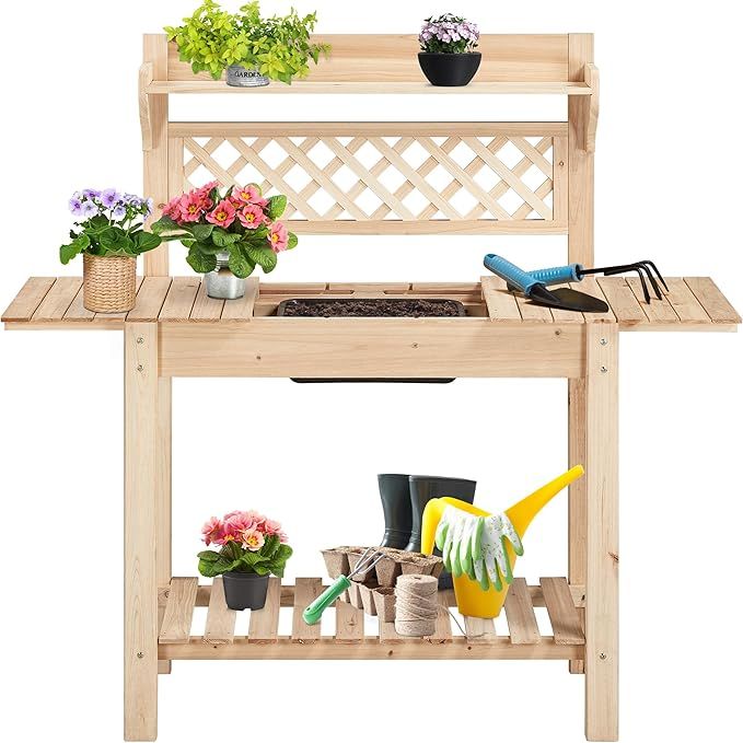 Yaheetech 39'' Garden Potting Bench Table with Hidden Storage, Workstation Table with Sliding Tablet | Amazon (US)