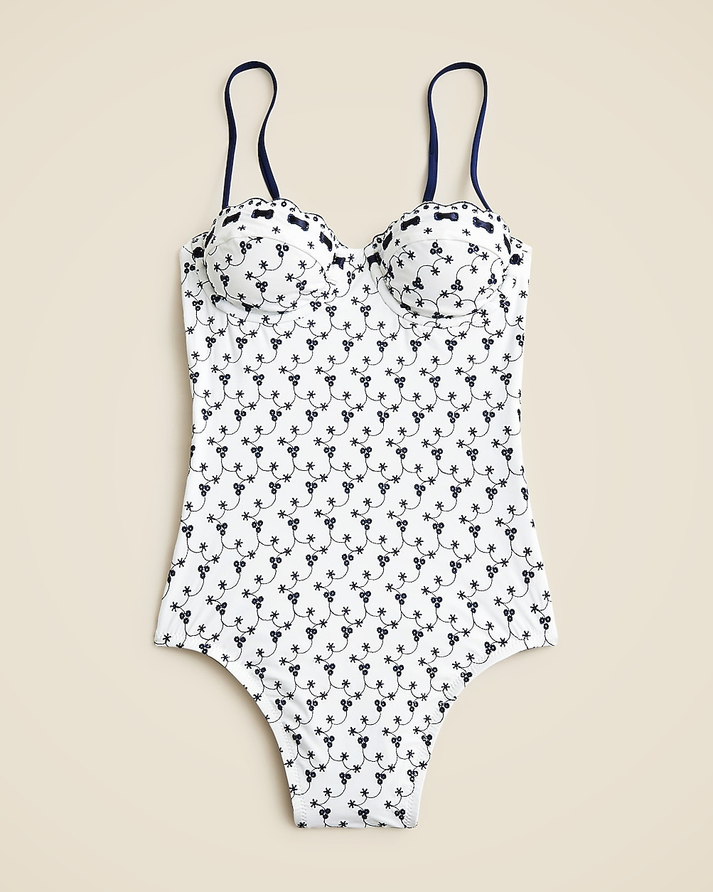 Eyelet balconette underwire one-piece with ribbon trim | J. Crew US