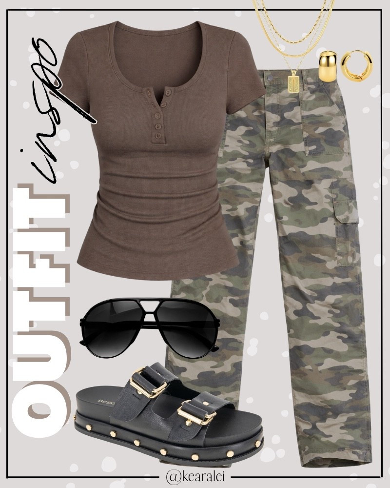 Spring outfits 2026 summer outfits cool mom outfit Amazon fashion olive green camo cargo pocket pants Camo Pants Women Baggy Y2K Camouflage Cargo Pants High Waisted Wide Leg jeans denim brown Henley short sleeve shirt brown ribbed top Tshirt black strappy gold buckle platform sandals studded Birkenstocks look for less shoes with black aviator sunglasses gold chunky jewelry || #amazon #outfit #winter #fall #cozy #freepeople #vest #affordable #neutrals
.
.
.

Fitness Wear, Activewear, exercise outfit, workout leggings, sports bra, Lulu lemon, free people motion active athleisure Amazon fashion, teacher outfits, business casual, casual outfits, neutrals, street style, Midi skirt, Maxi Dress, Swimsuit, Bikini, Travel, skinny Jeans, Puffer Jackets, Concert Outfits, Cocktail Dresses, Sweater dress, Sweaters, cardigans Fleece Pullovers, hoodies, button-downs, Oversized Sweatshirts, Jeans, High Waisted Leggings, dresses, joggers, fall Fashion, winter fashion, leather jacket, Sherpa jackets, Deals, shacket, Plaid Shirt Jackets, apple watch bands, lounge set, Date Night Outfits, Vacation outfits, Mom jeans, shorts, sunglasses, Disney outfits, Romper, jumpsuit, Airport outfits, biker shorts, Weekender bag, plus size fashion, Stanley cup tumbler Target, Abercrombie and fitch, Amazon, Shein, Nordstrom, H&M, forever 21, forever21, Walmart, asos, Nordstrom rack, Nike, adidas, Vans, Quay, Tarte, Sephora, lululemon, free people, j crew jcrew factory, old navy
