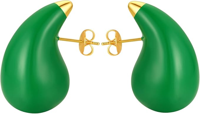 Chunky Gold Hoop Earrings for Women, Lightweight Waterdrop Hollow Open Hoops Tear Drop Silver Gol... | Amazon (US)