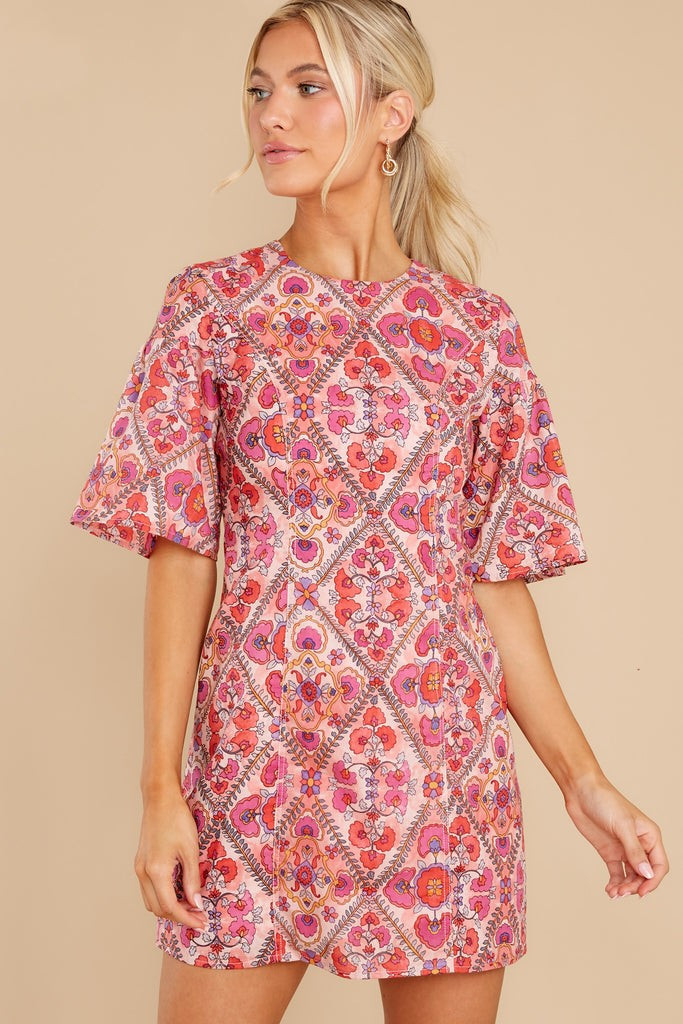 Absolute Stunner Pink Multi Print Cotton Dress | Red Dress 