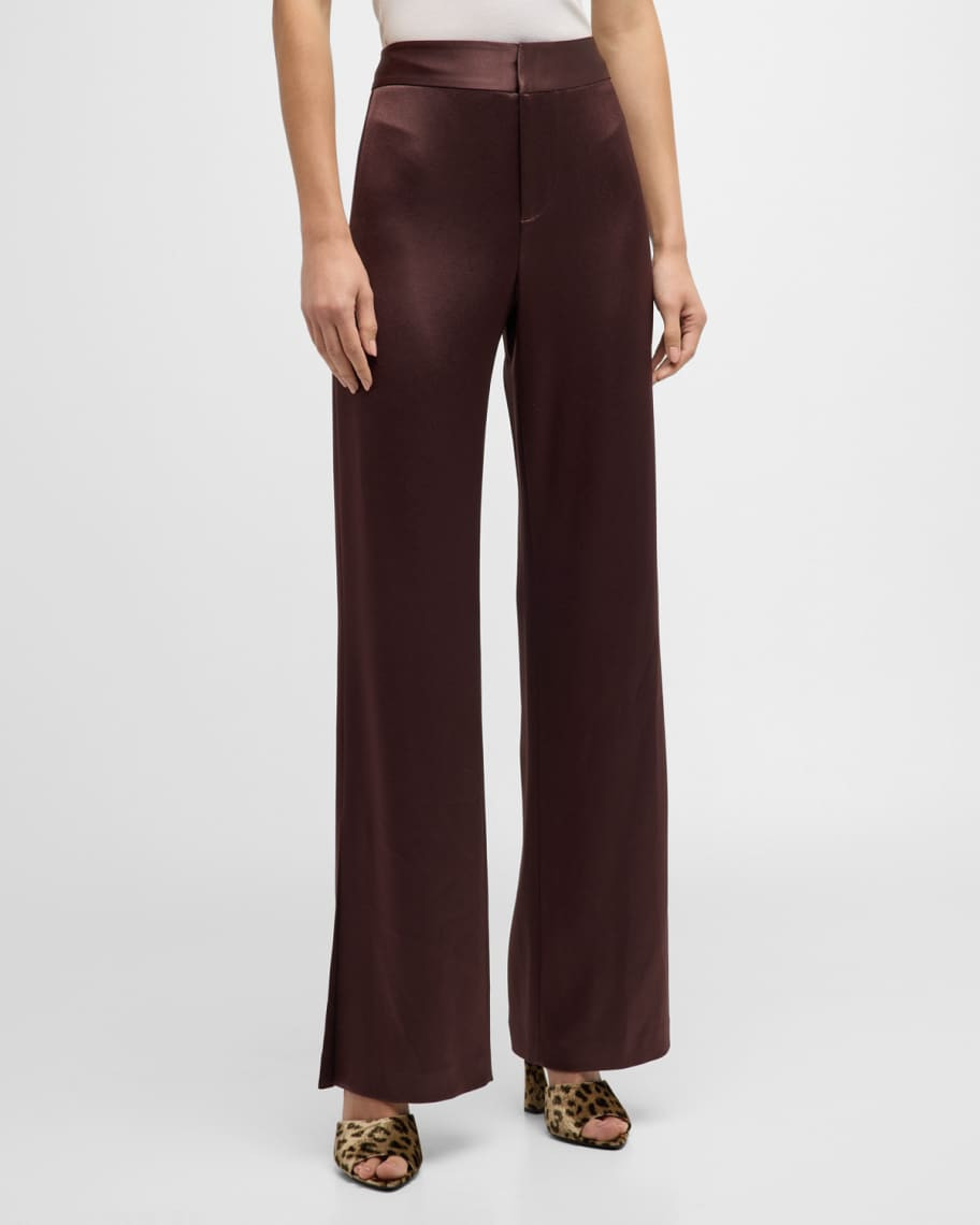 Alice + Olivia JC Wide-Leg Side-Slit Satin Pants | Neiman Marcus