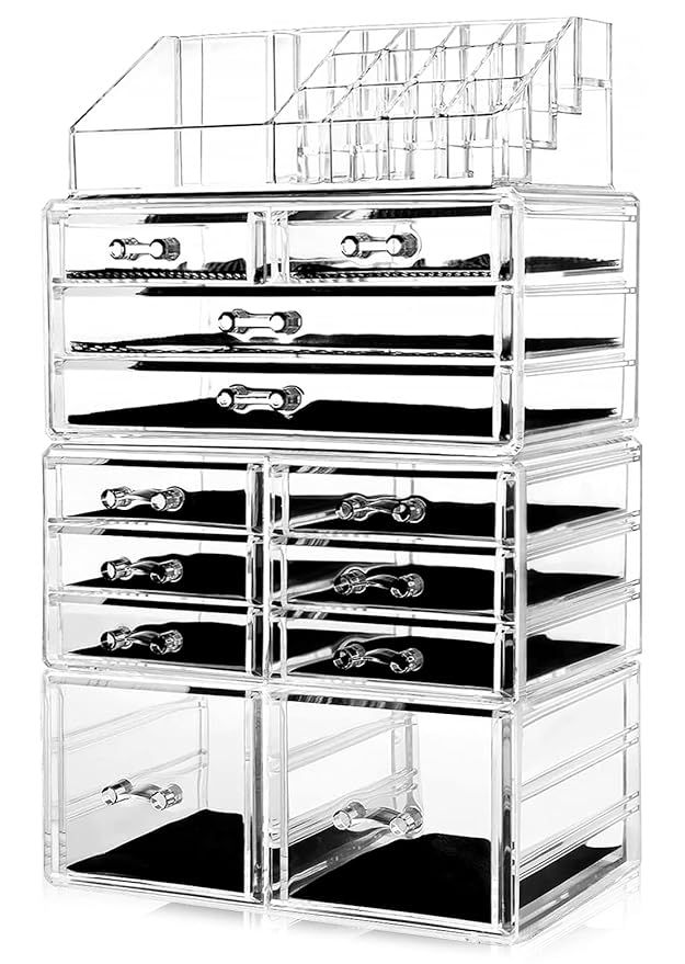 HBlife Makeup Organizer Acrylic Cosmetic Storage Drawers and Jewelry Display Box with 12 Drawers,... | Amazon (US)