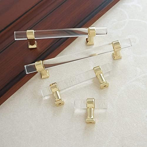 goldenwarm 5 Pack Kitchen Cabinet Handles Gold Drawer Handles - Crystal Acrylic with Brushed Bras... | Amazon (US)