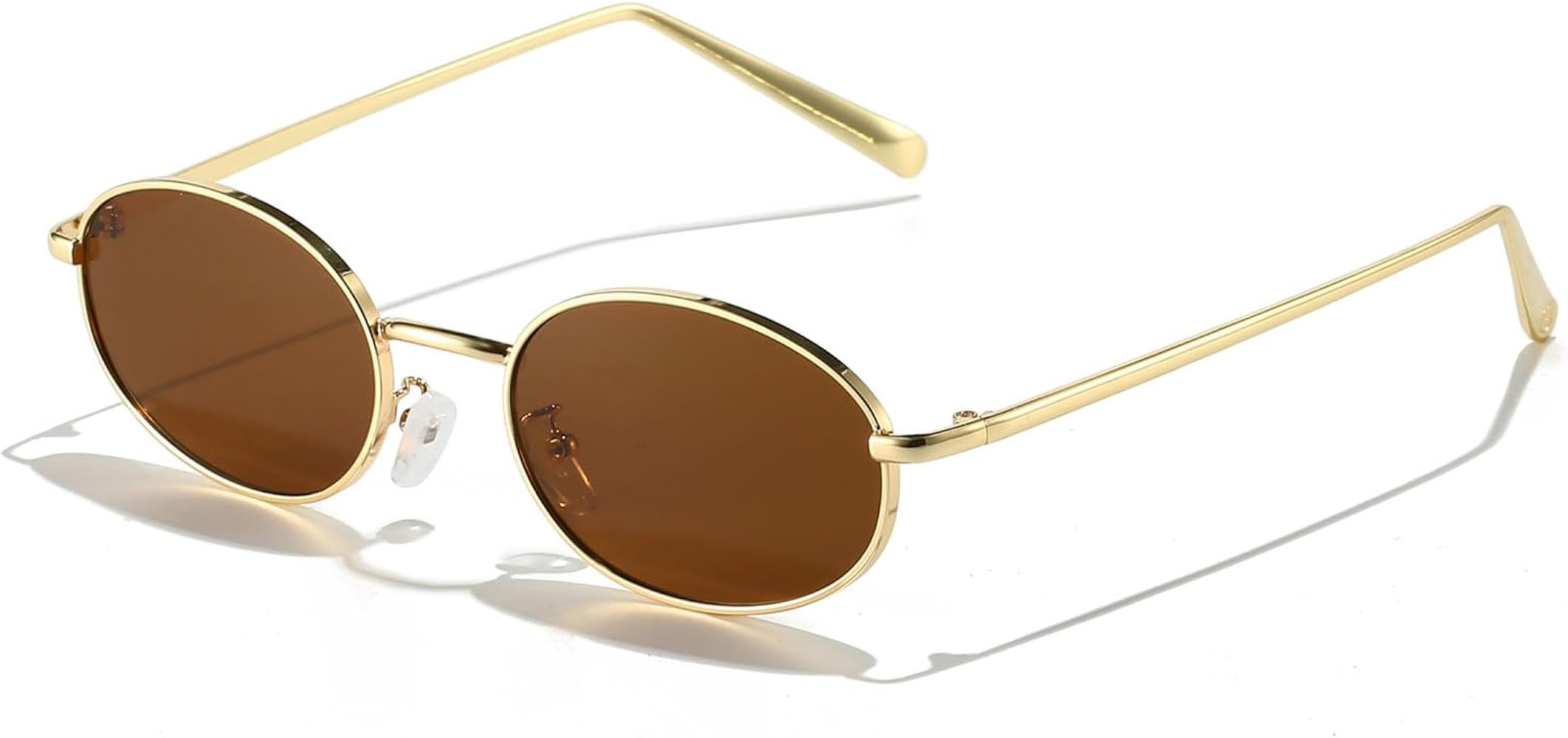 Retro Oval Sunglasses for Women Men 90s Trendy Small Round Gold Sun Glasses Fashion Narrow Metal ... | Amazon (US)