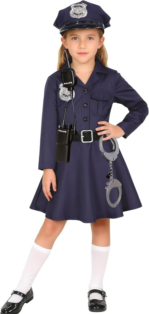 Girls Police Officer Costume Kids Cop Uniform Toddler Policeman Outfit, Police Dress Up Halloween... | Amazon (US)