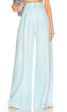 MATTHEW BRUCH Wide Leg Pleated Linen Pant in Aqua from Revolve.com | Revolve Clothing (Global)