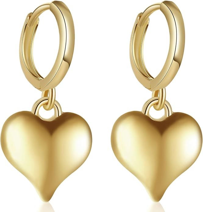 INNFI Gold Heart Dangle Hoop Earring for Women Trendy Holiday Gift | 925 Sterling Sliver Post Hyp... | Amazon (US)
