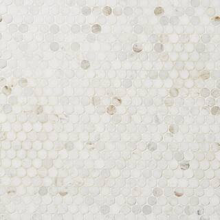 Arctic White 11.53 in. x 12.4 in. Penny Round Polished Marble Mosaic Tile (0.97 sq. ft. /Sheet) | The Home Depot