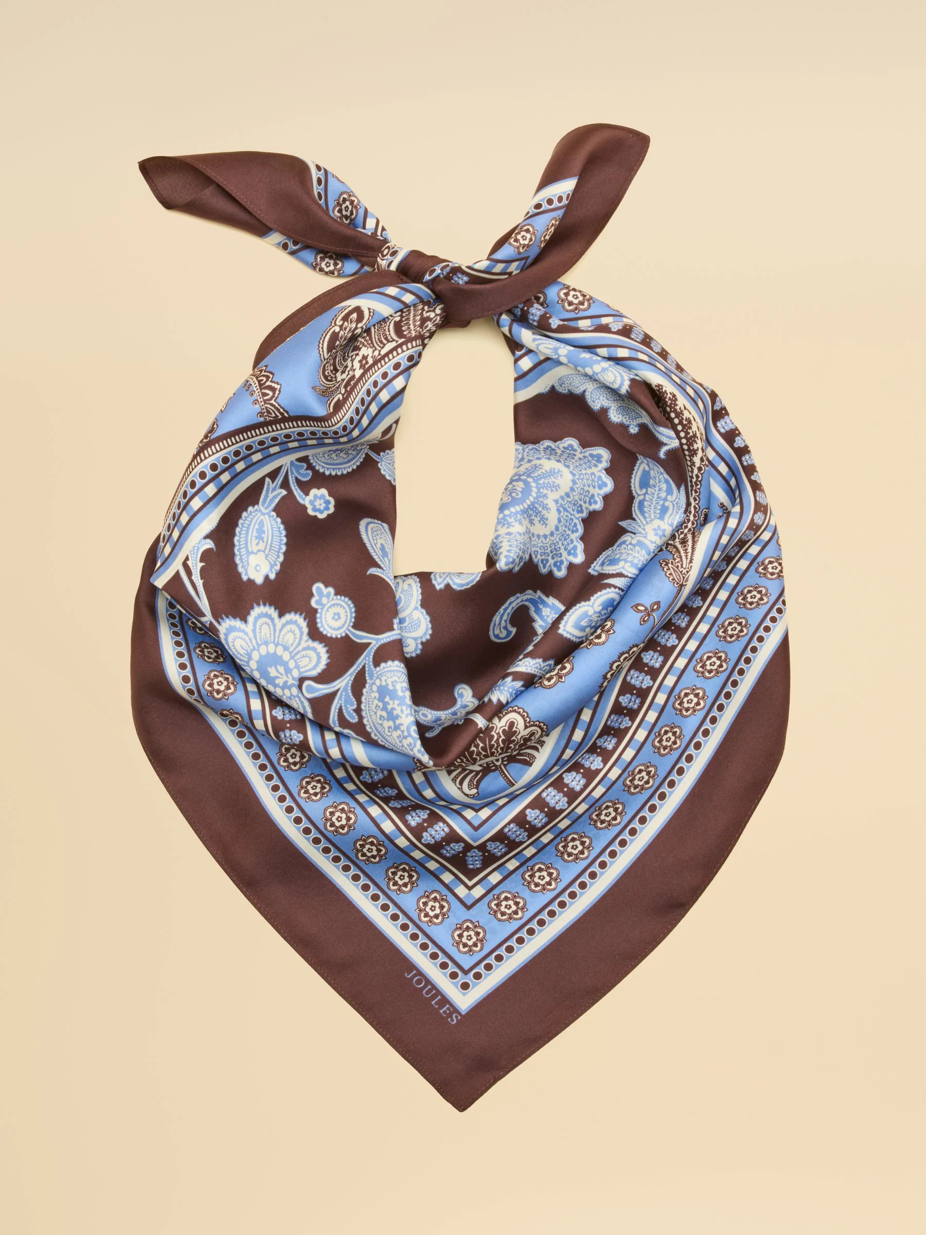 Joules Joules Bloomfield Blue Brown Floral Silk Square Scarf | Next EU
